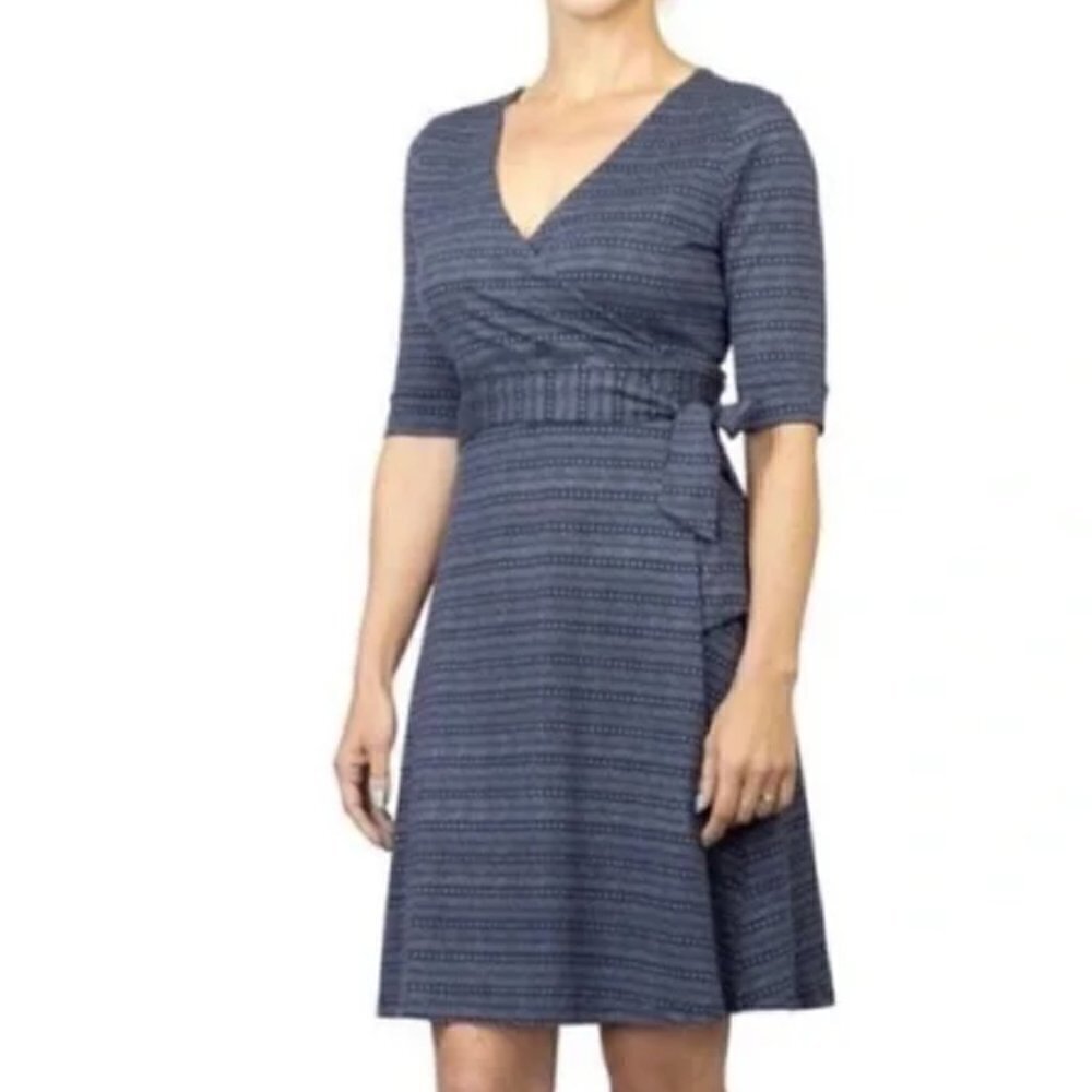 Toad & Co Cue Cafe Wrap Blue Dot Short Sleeve Dress‎ S